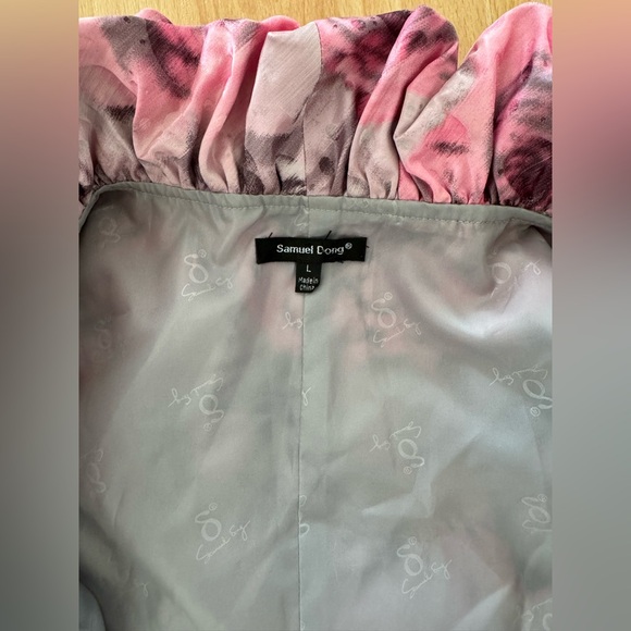 Size L Samuel Dong Pink Floral Ruffle Dress new without tag - Picture 8 of 14
